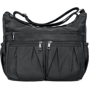 Women Black-l Nylon Water Resistant Anti Theft Travel Crossbody Shoulder Bag
